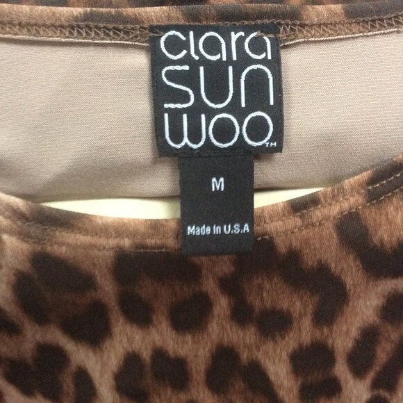 CLARA SUNWOO Animal Print Leopard Asymmetrical Ruched Pullover Tunic Size Medium - Picture 3 of 4